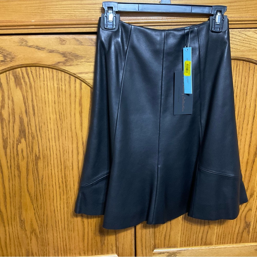 New ANTONIO MELANI BLACK GENUINE LEATHER FLARE SKIRT